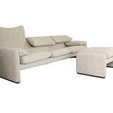 Vico Magistretti "Maralunga" 3-seater and footstool re-upholstered For Cassina