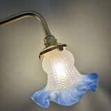 Vintage tulip angled wall light in frosted white and blue
