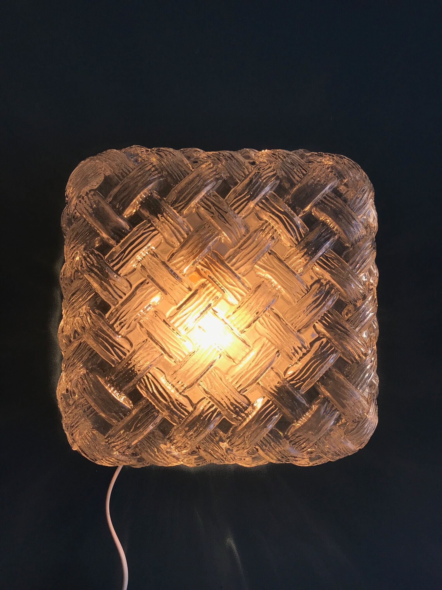 Square ceiling lamp in molded glass