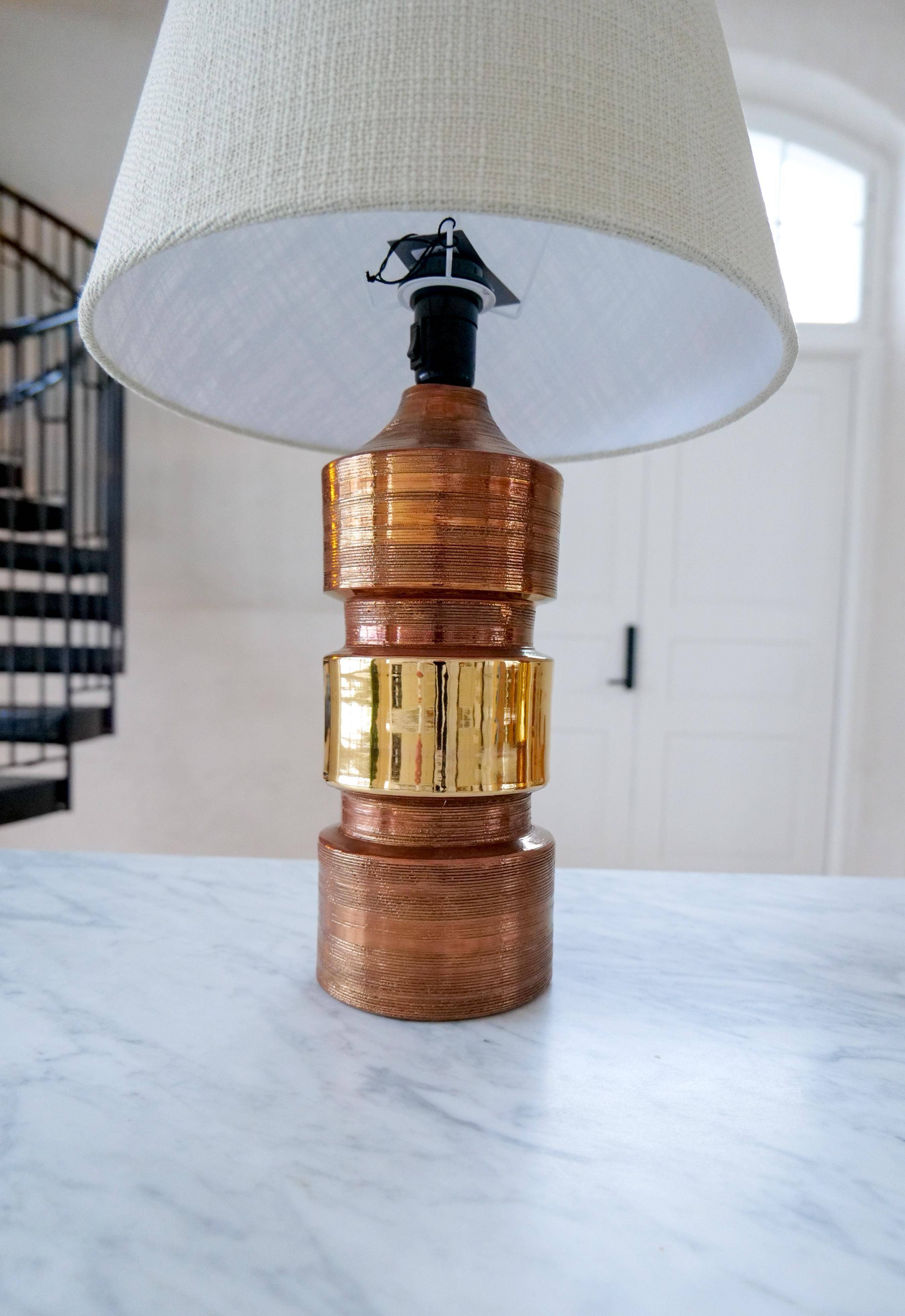 Vintage Bergboms Bitossi table lamps, ceramic with copper glaze, Sweden 1960s.