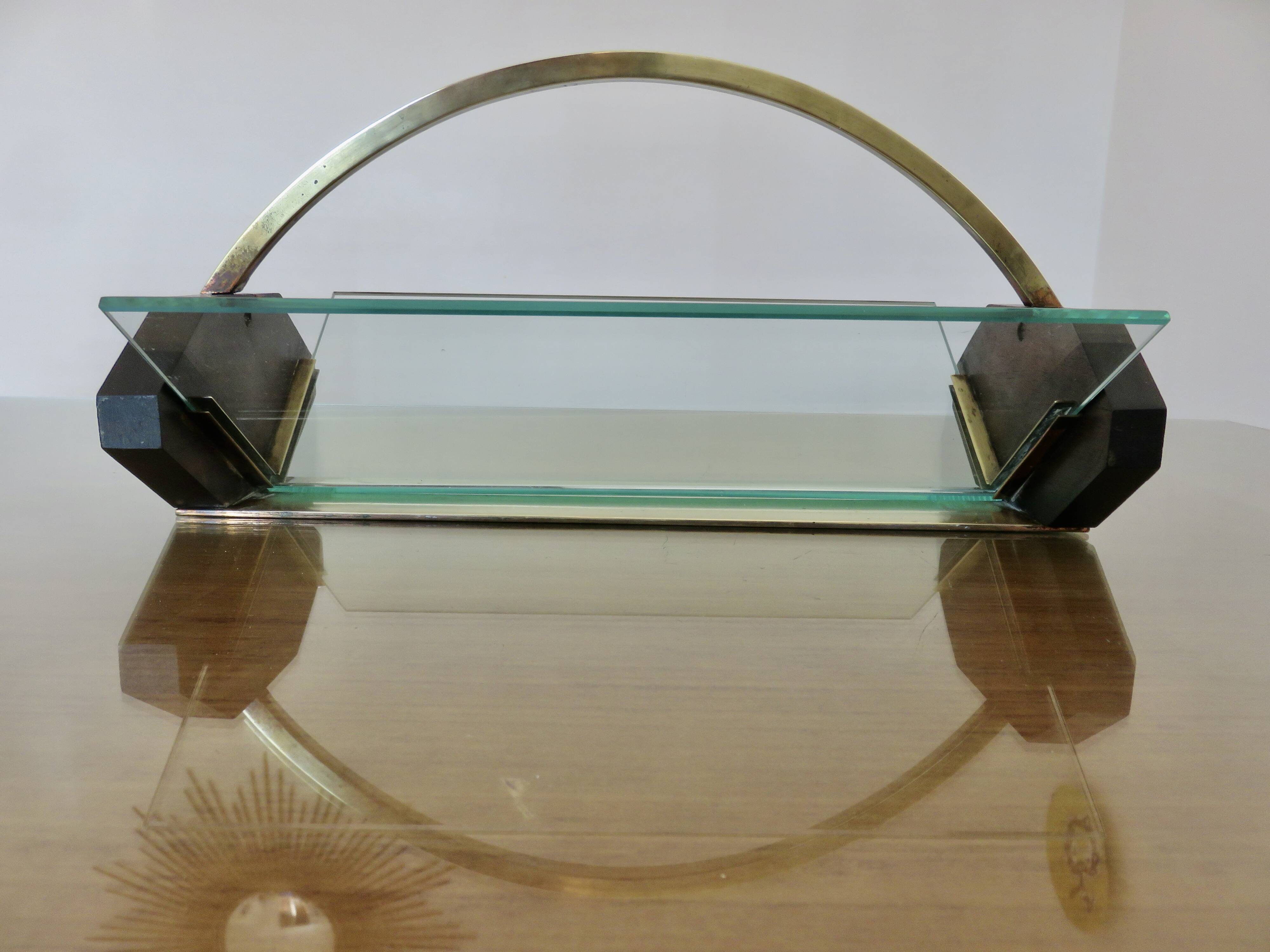 Rosewood, brass and glass centerpiece, art deco, 1930s-40s