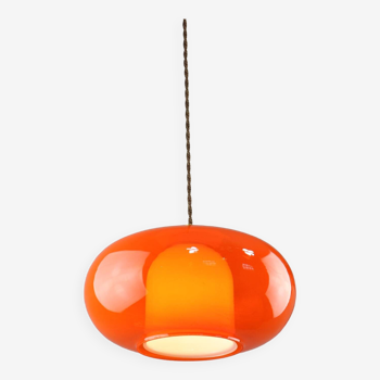 Suspension  en laiton et verre orange, italie, 1960s