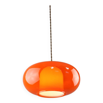 Mid-century Modern Italian Brass and Orange Glass Pendant Lamp, 1960s