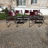 Set of 6 brown leather armchairs