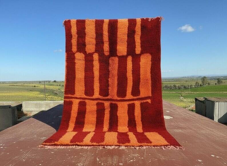 Vintage Moroccan Berber rug red orange 300x200 cm – handmade wool