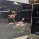 Vintage Chinese lacquer cabinet with black flowers and birds / bohemian