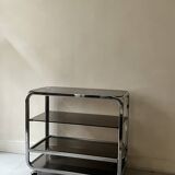 Hi-fi furniture sideboard/bar in smoked glass and chrome, 1970s design.