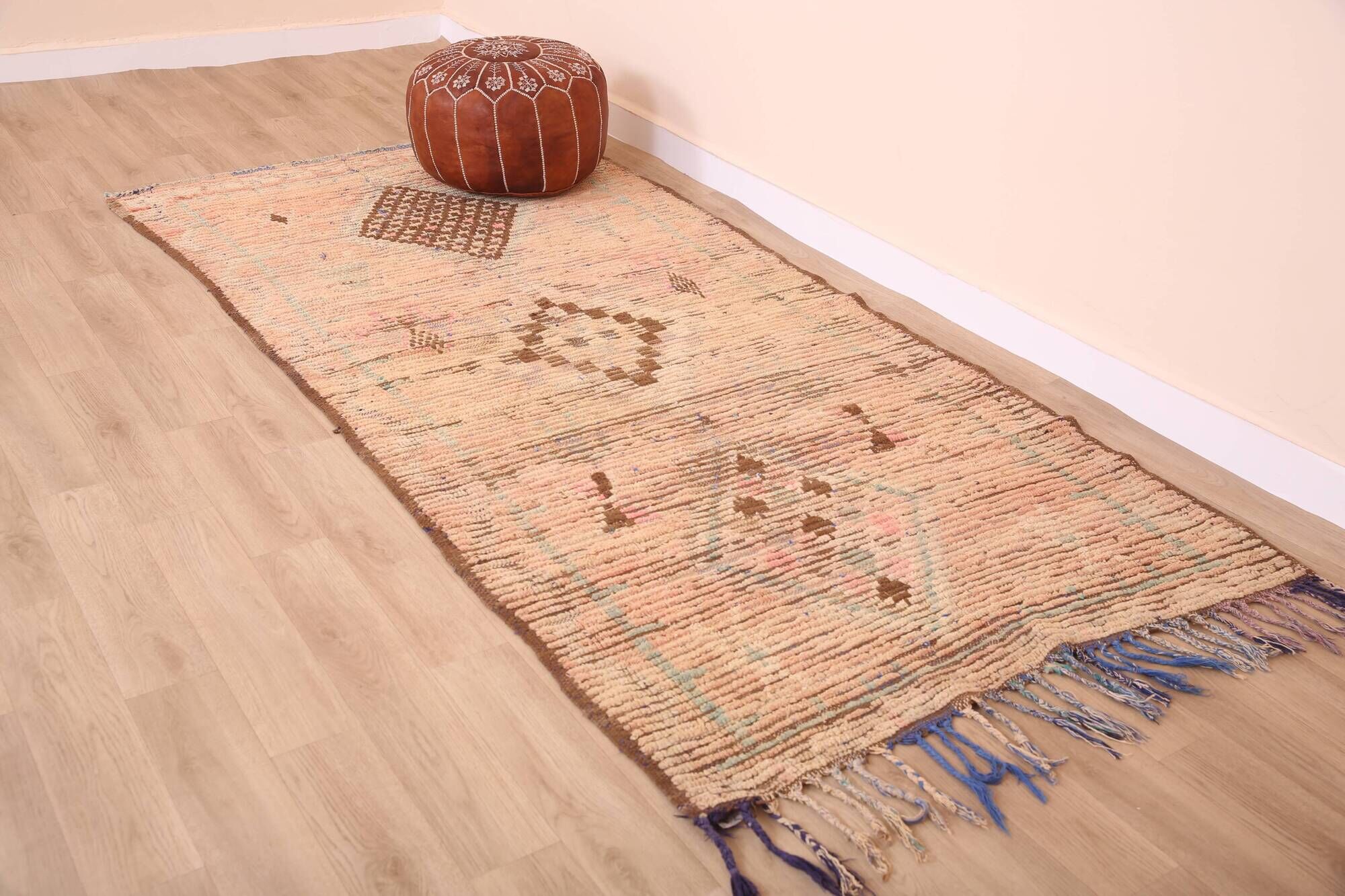 Vintage Moroccan Runner Rug 124 x 256 cm, Berber Wool Rug, Handmade Rug