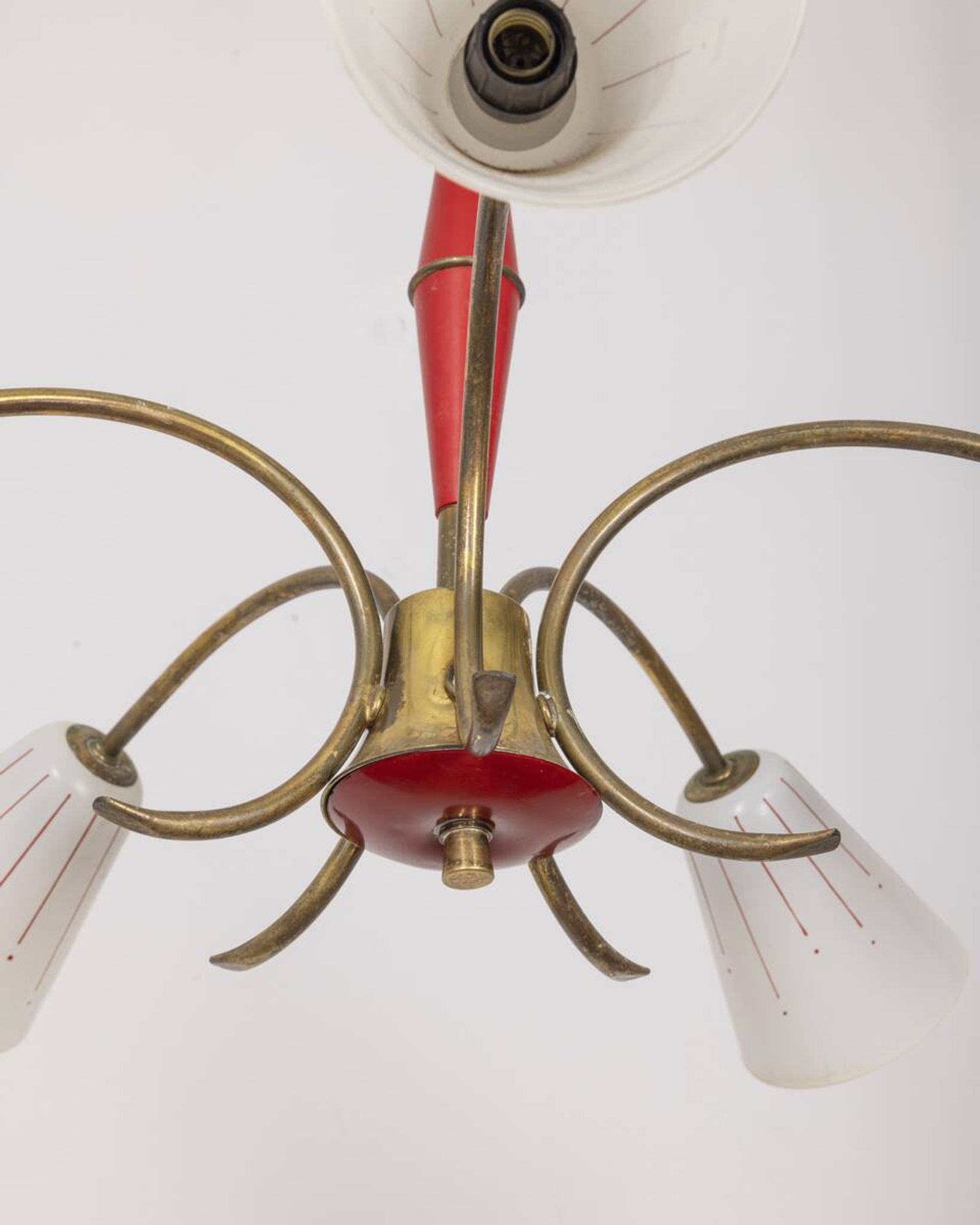 Vintage 60's chandelier, red metal and glass, italian design