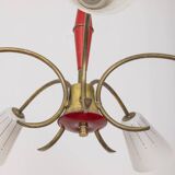 Vintage 60's chandelier, red metal and glass, italian design