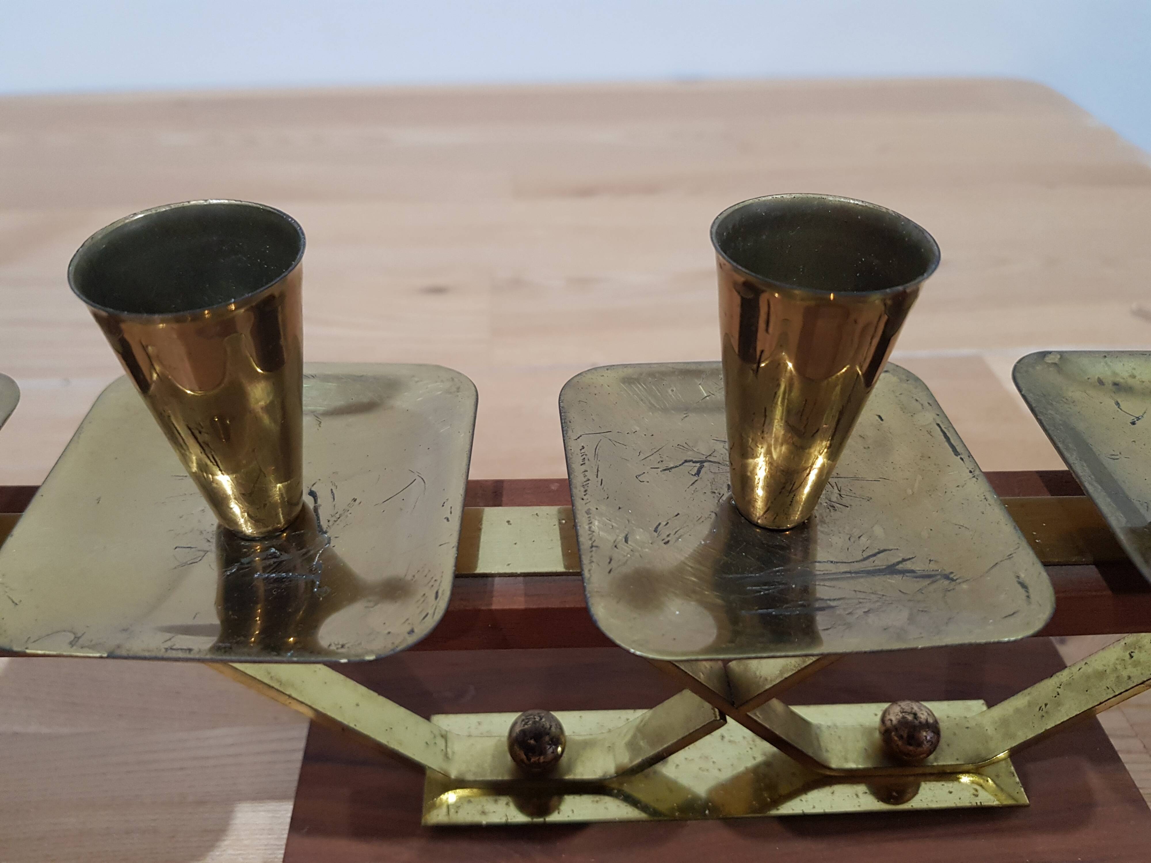 Vintage candle holder Echt Teakholz / teak and brass, 1960s.