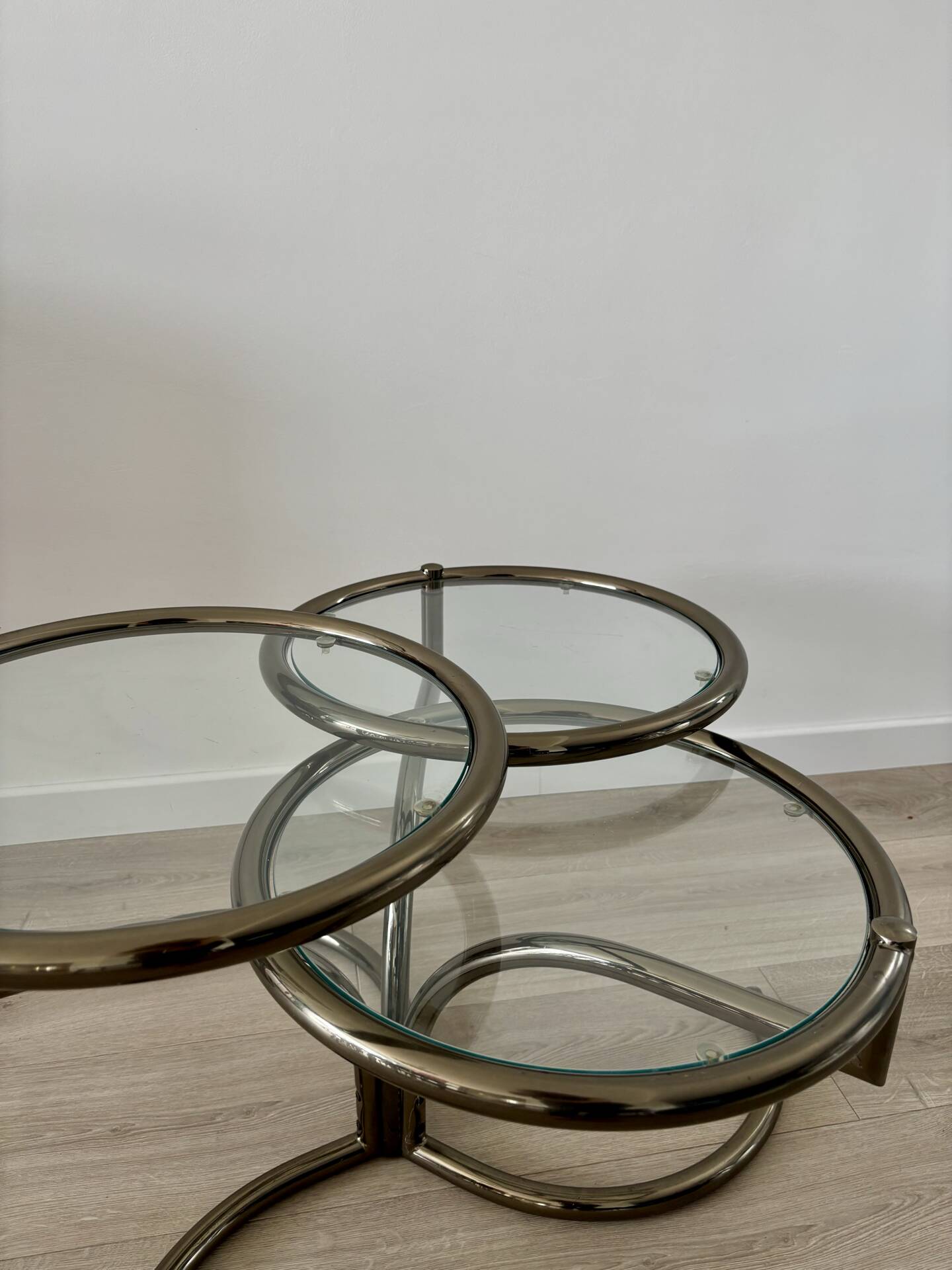 Table basse Morex attribuée à Milo Baughman années 70 3 plateaux