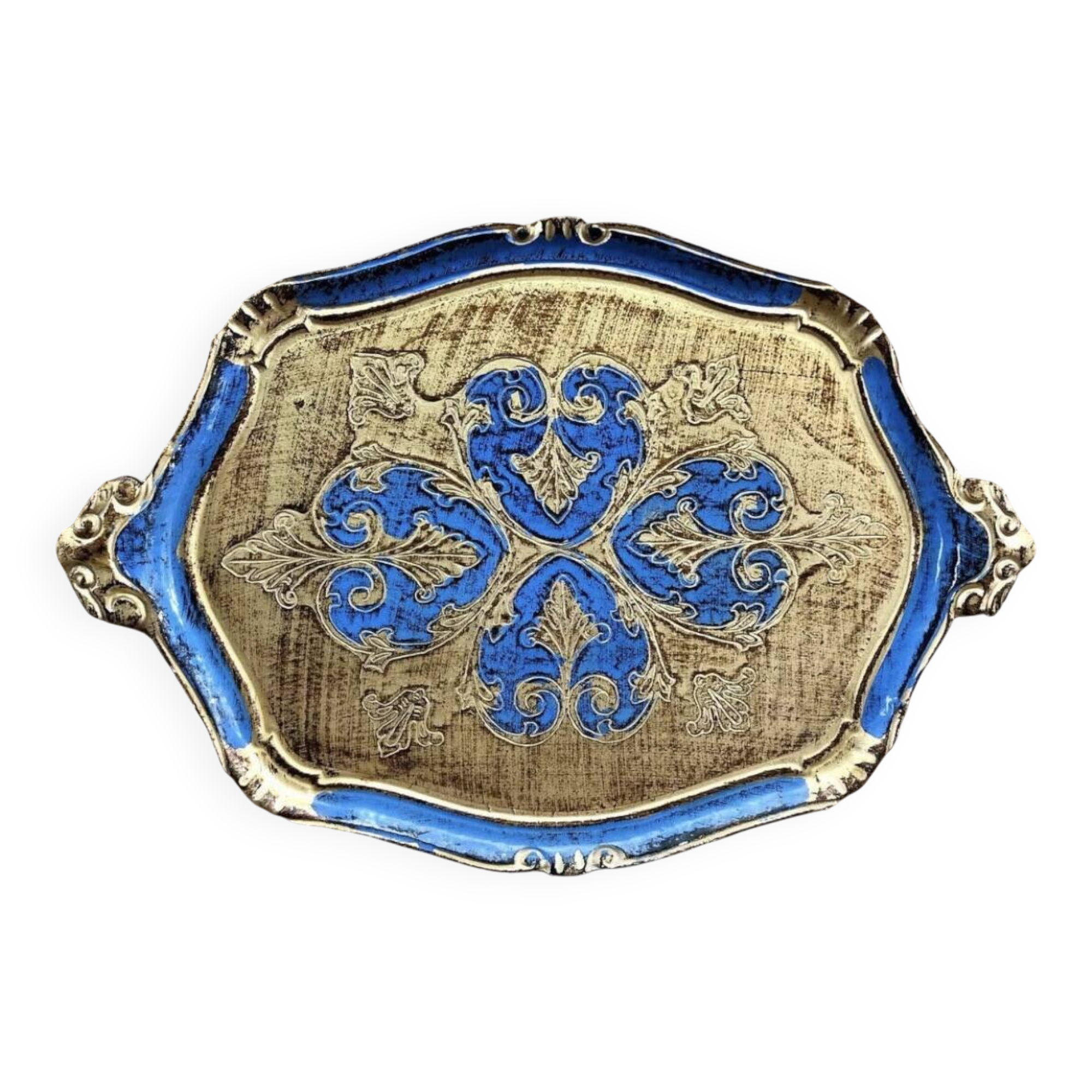 Ancien plateau Florentin bleu et or