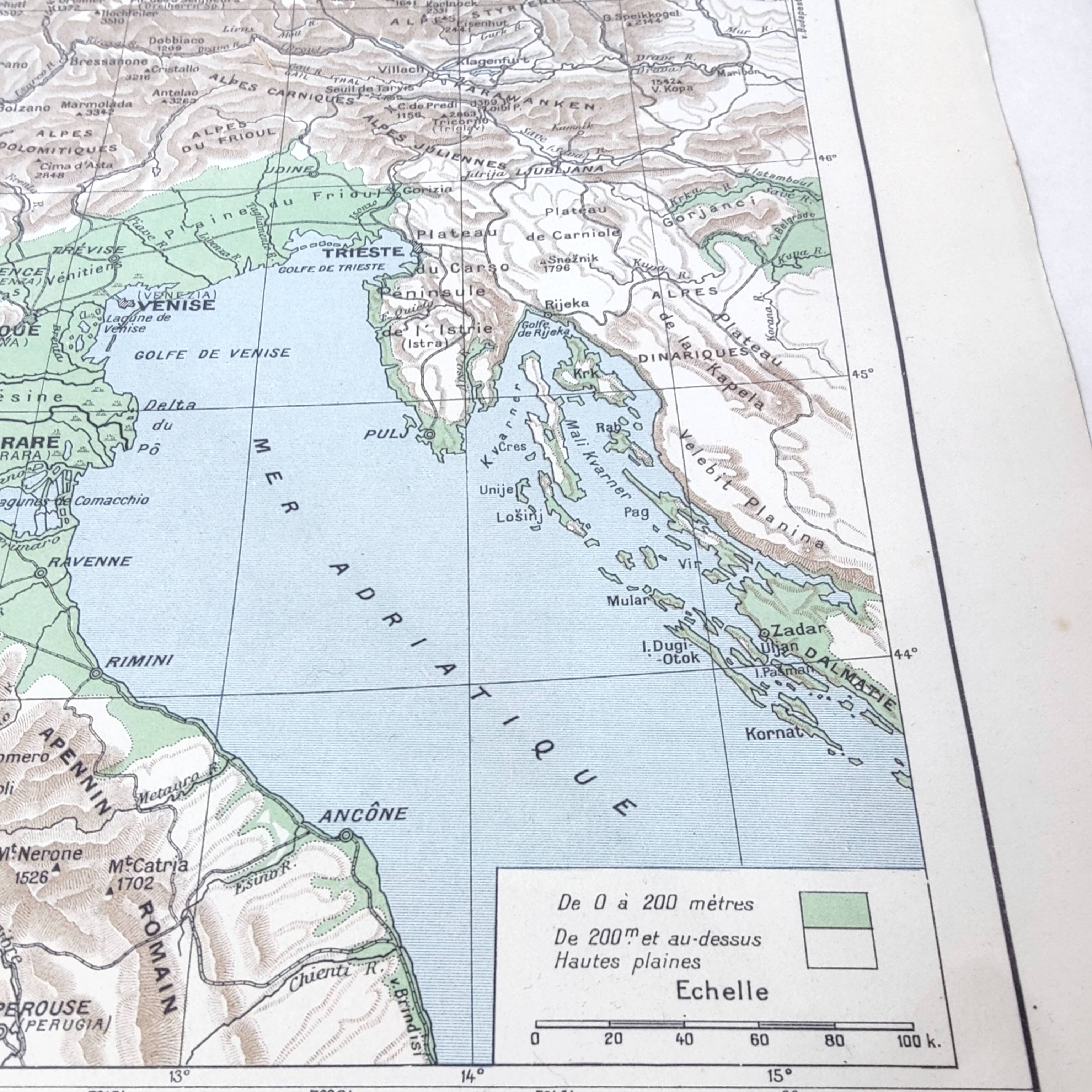 Vintage Europe Alps mountains map from 1950