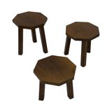 Tables d'appoint hexagonales brutalistes en chêne, années 1950, lot de 3