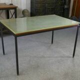 Saint-Gobain glass and black lacquered metal designer table, 1960s