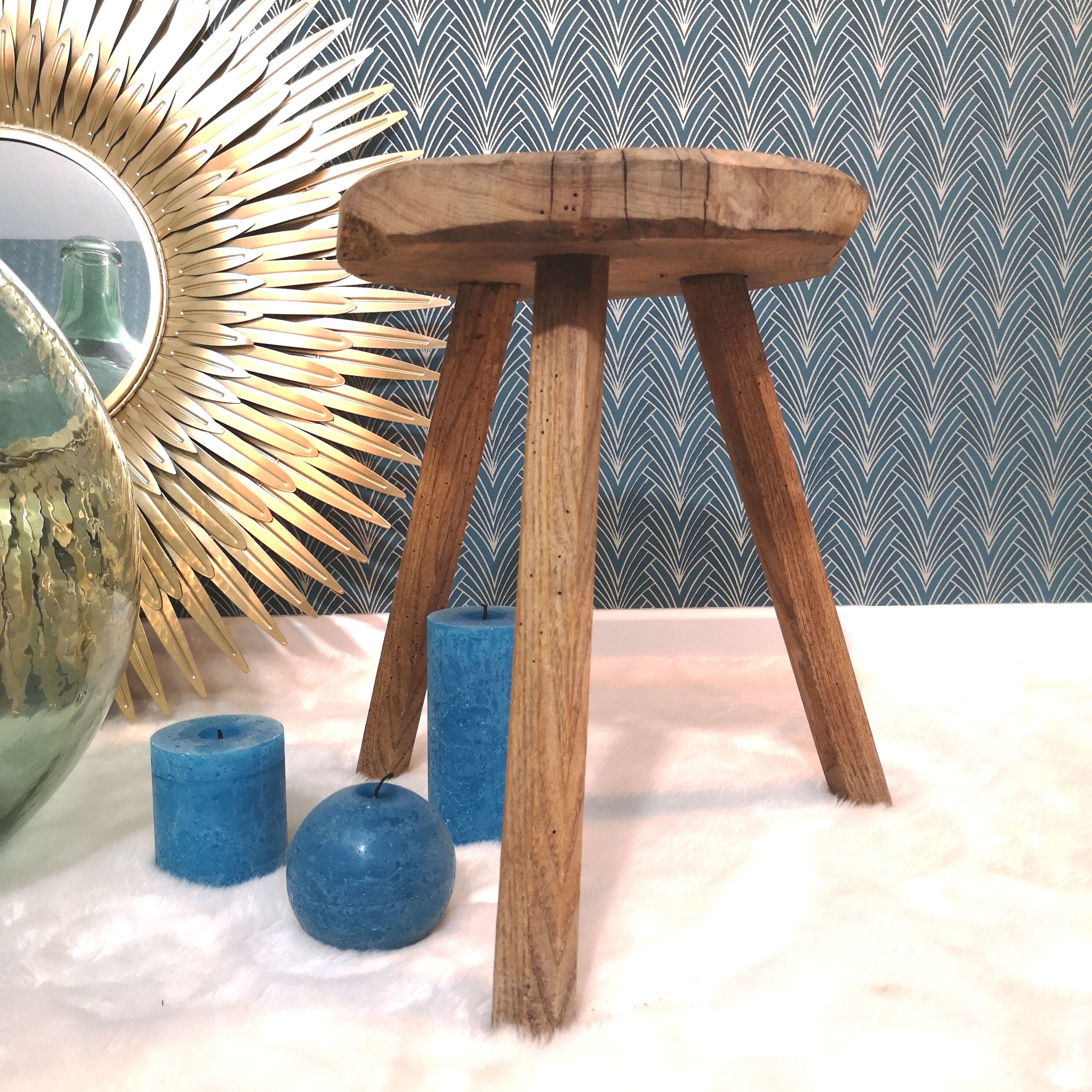 Raw wooden tripod stool