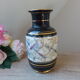 Vintage black and gold vase, vase decorated with grooves, black marble ceramic vase, oriental vase.
