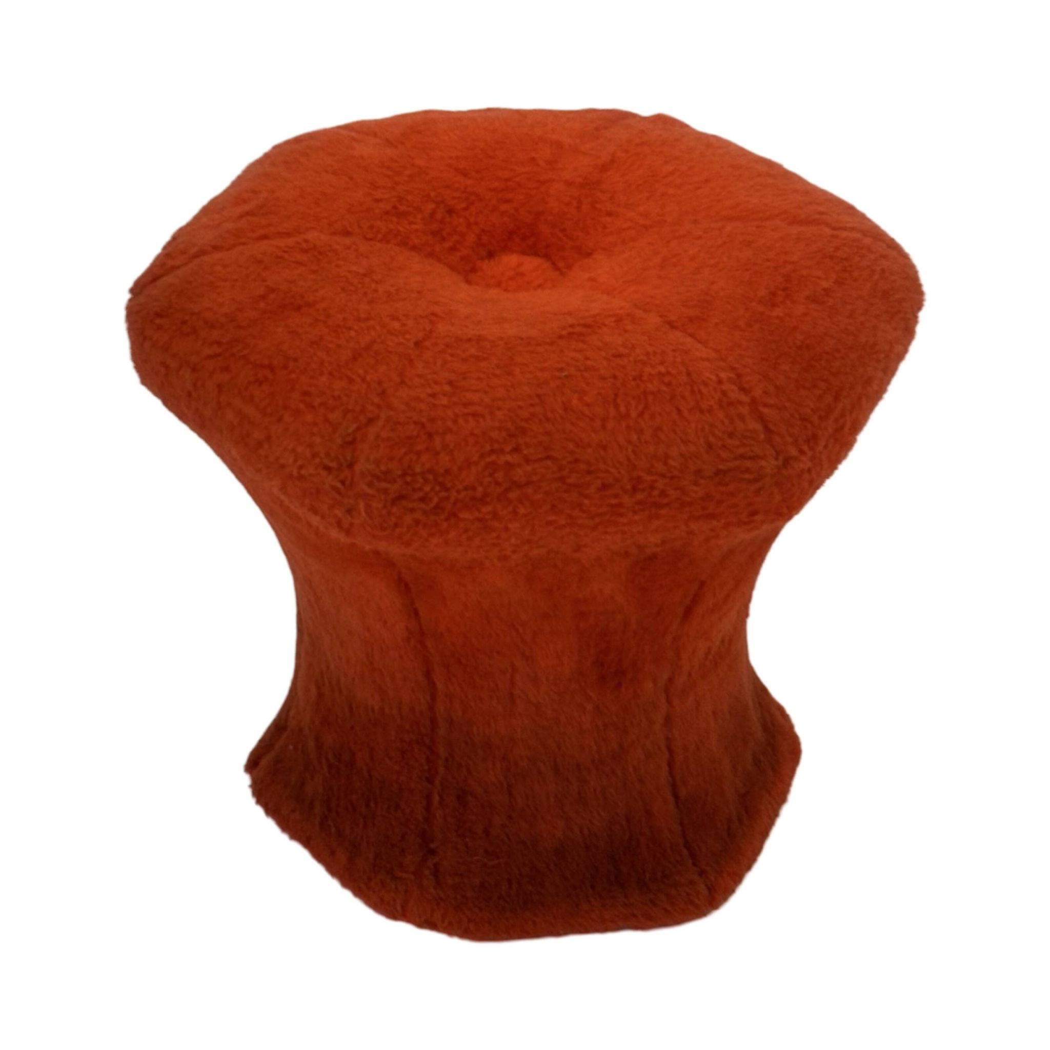 Pouf repose-pieds rond recouvert de peluche en forme de champignon vintage des années 60 et 70