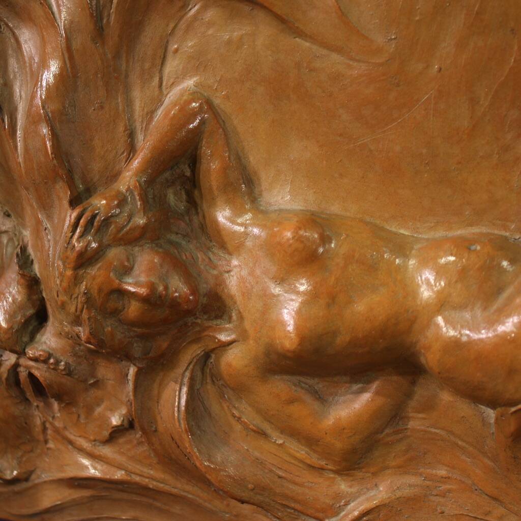 French terracotta bas-relief, Venus with Faun from 20th century