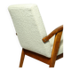 Fauteuil en bois et tissu bouclette beige clair restauré, design Puchala 1970