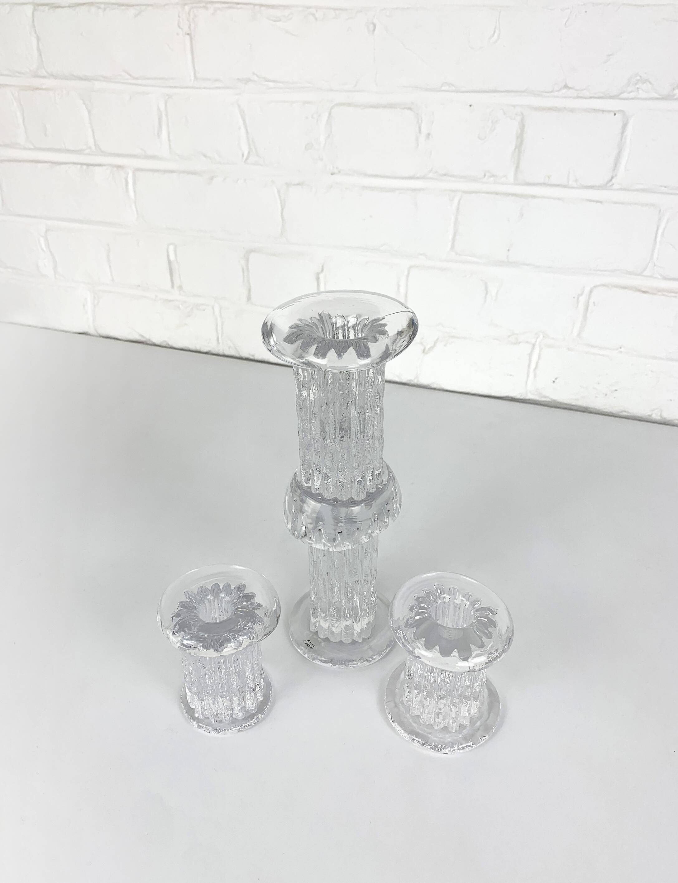 Glass candlesticks, Göran Wärff for Kosta Boda, Sweden, 1970s, set of 3