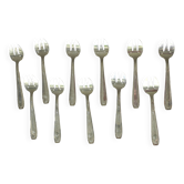 12 fourchettes à huitres ou à dessert en métal argenté modèle Art Déco