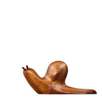 Large Danish carved wooden snail sculpture from the mid-century, 1960s.