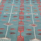 Tapis bleu fait main en pure laine 95x215cm