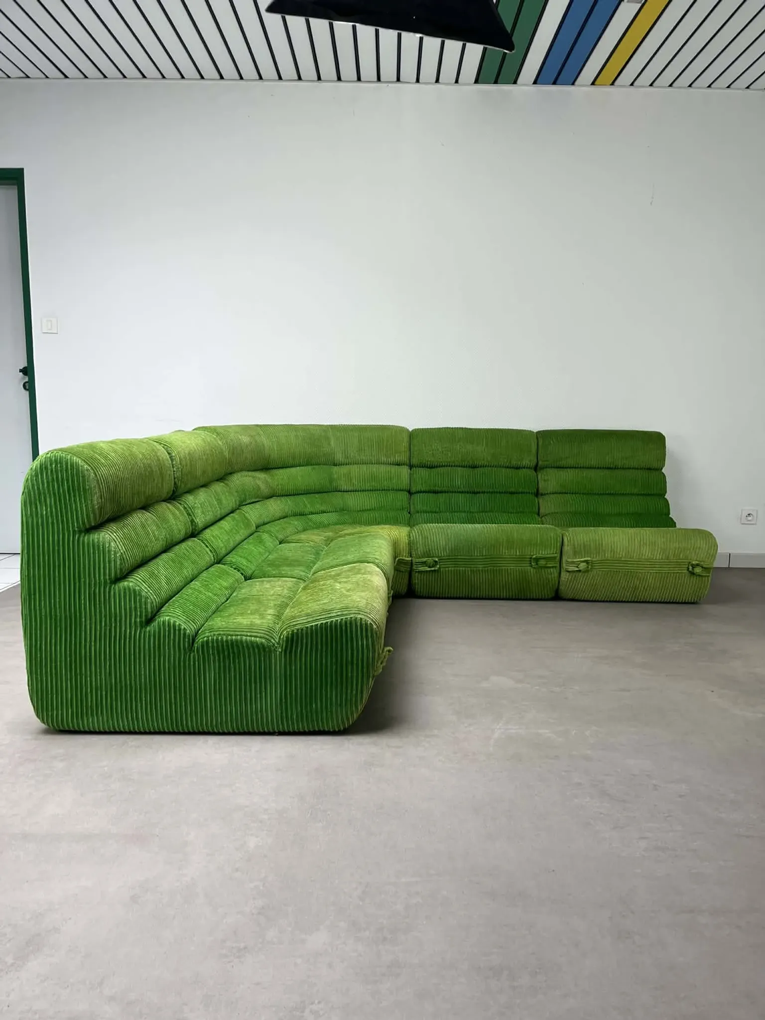 Modular green velvet corner sofa, 1970s