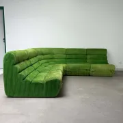 Modular green velvet corner sofa, 1970s