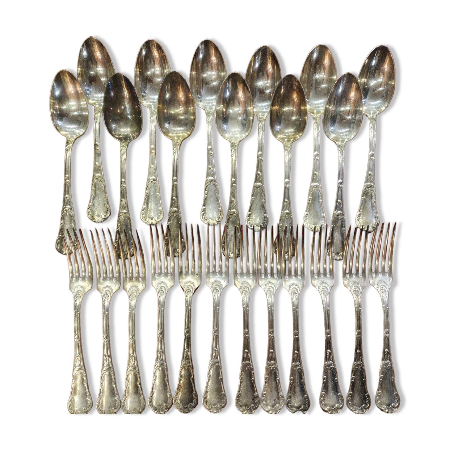 Christofle spoons and forks from the Chrysanthème model.
