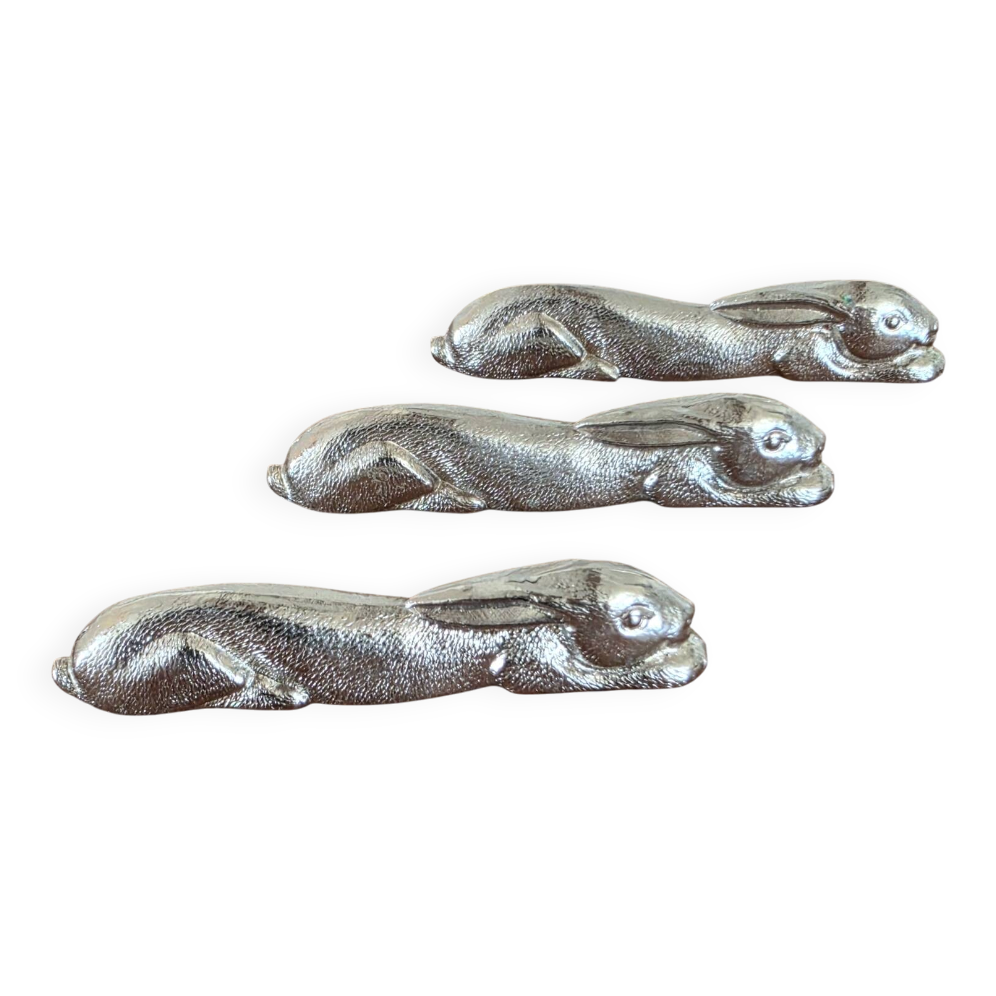 set of 3 silver hare knife rests vintage tableware