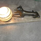 Art deco table lamp in marble and bronze dog figurine