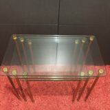 Tables gigognes en laiton et verre
