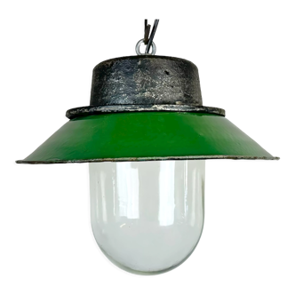 Green Enamel and Cast Iron Industrial Pendant Light, 1960s