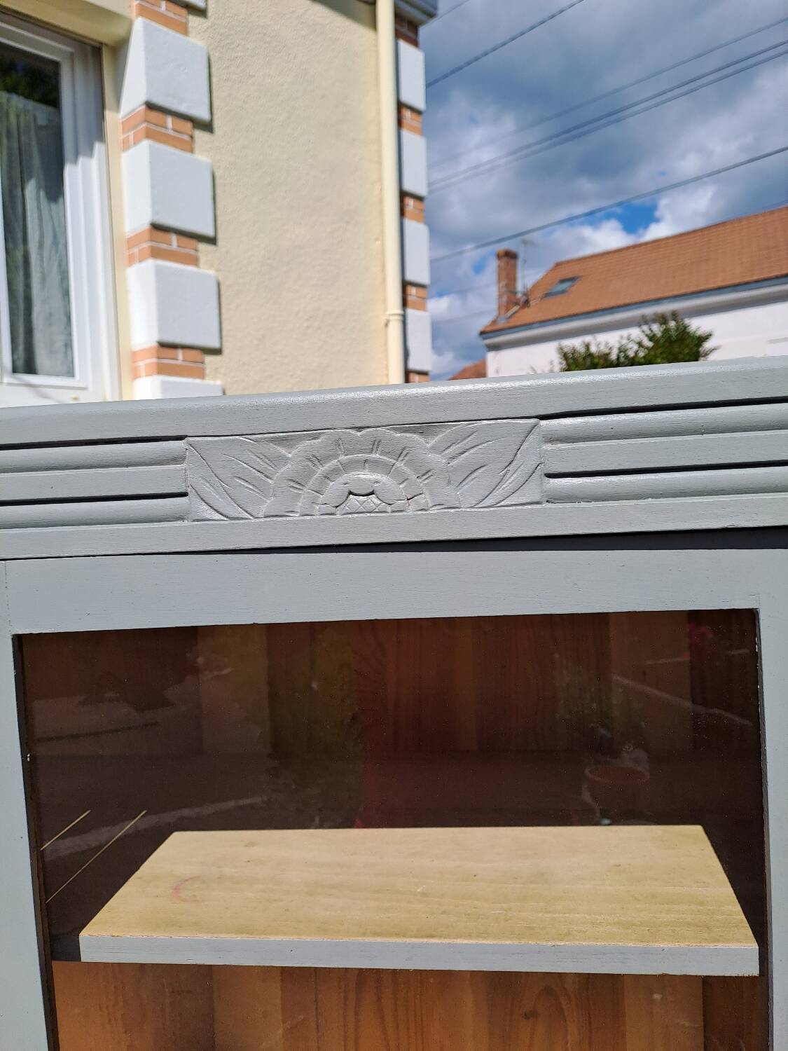 Art Deco 3-door glass bookcase