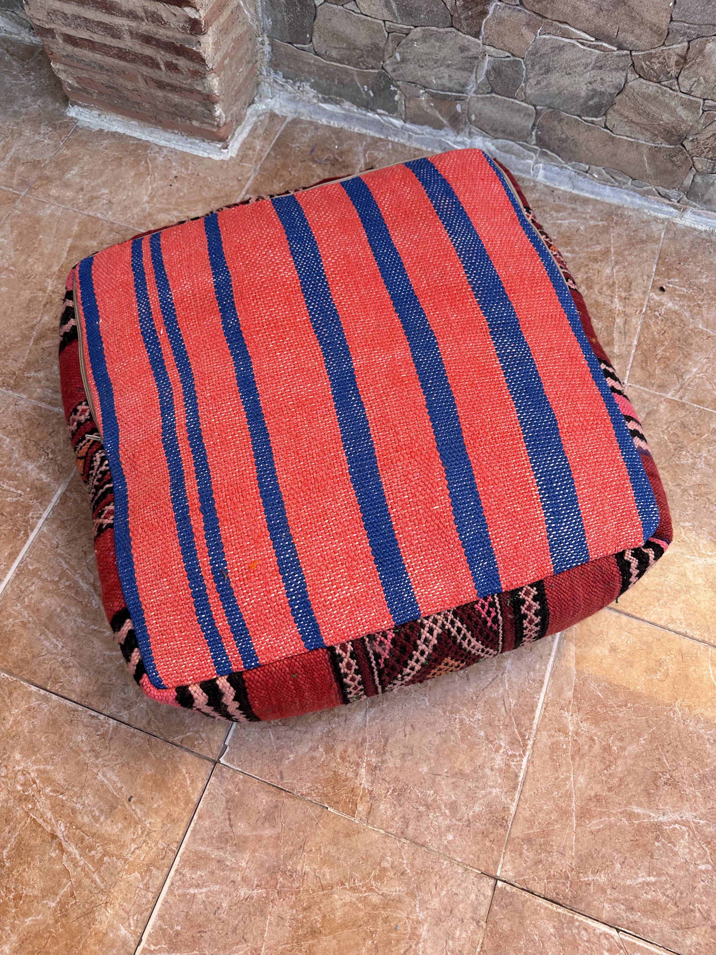 Handmade Berber Kilim pouf, floor cushion