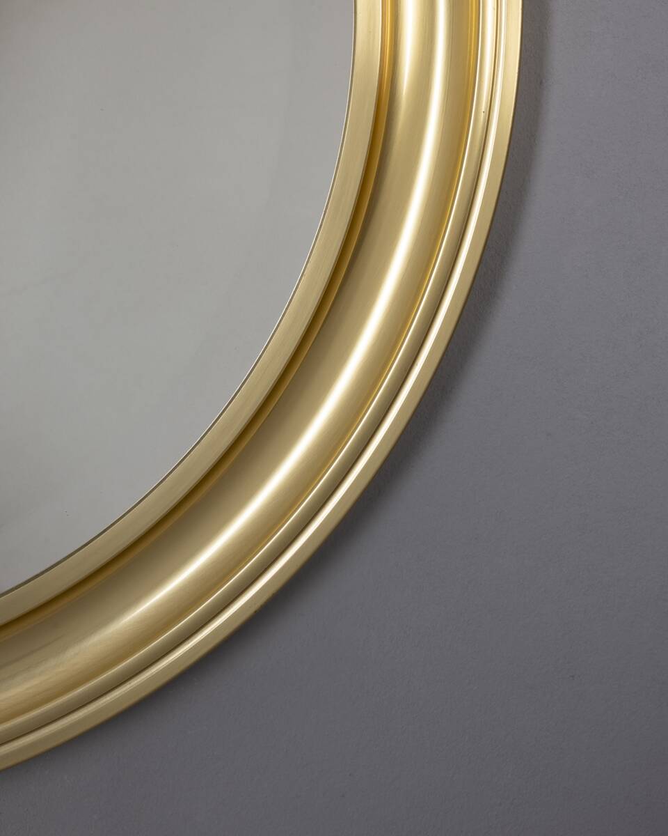 Vintage Italian Round Wall Mirror in Brass, 1970s