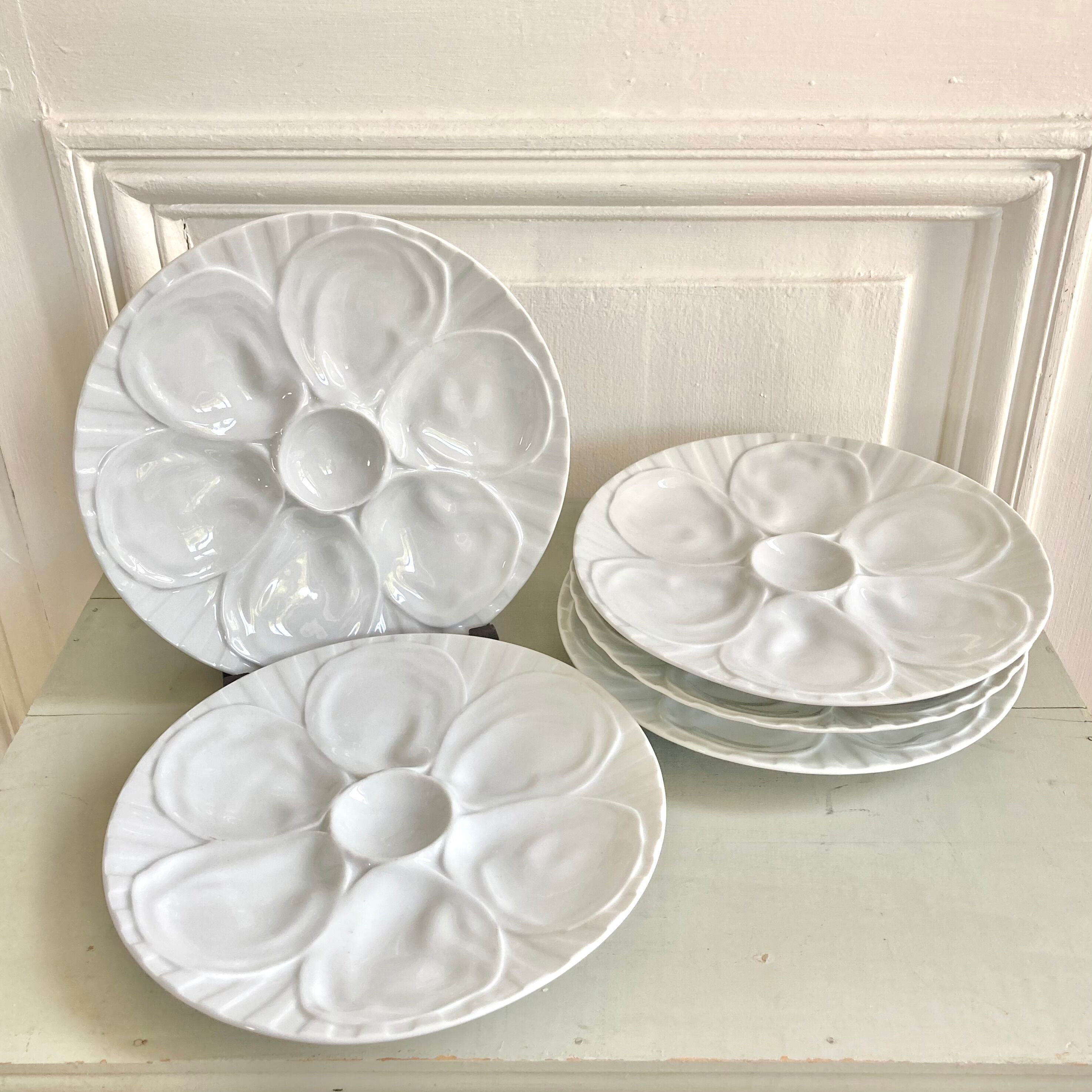 5 oyster plates Pillivuyt white porcelain
