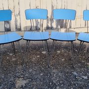 Large blue formica table, SIF brand, vintage, eiffel legs, and its 6 chairs, 50s