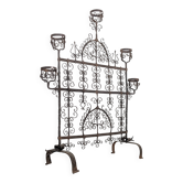 Spanish Wrought Iron Fireplace Screen Candelabra, Arts and Crafts, 1880s