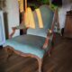 Vintage Louis XV style wing chair, light green velvet