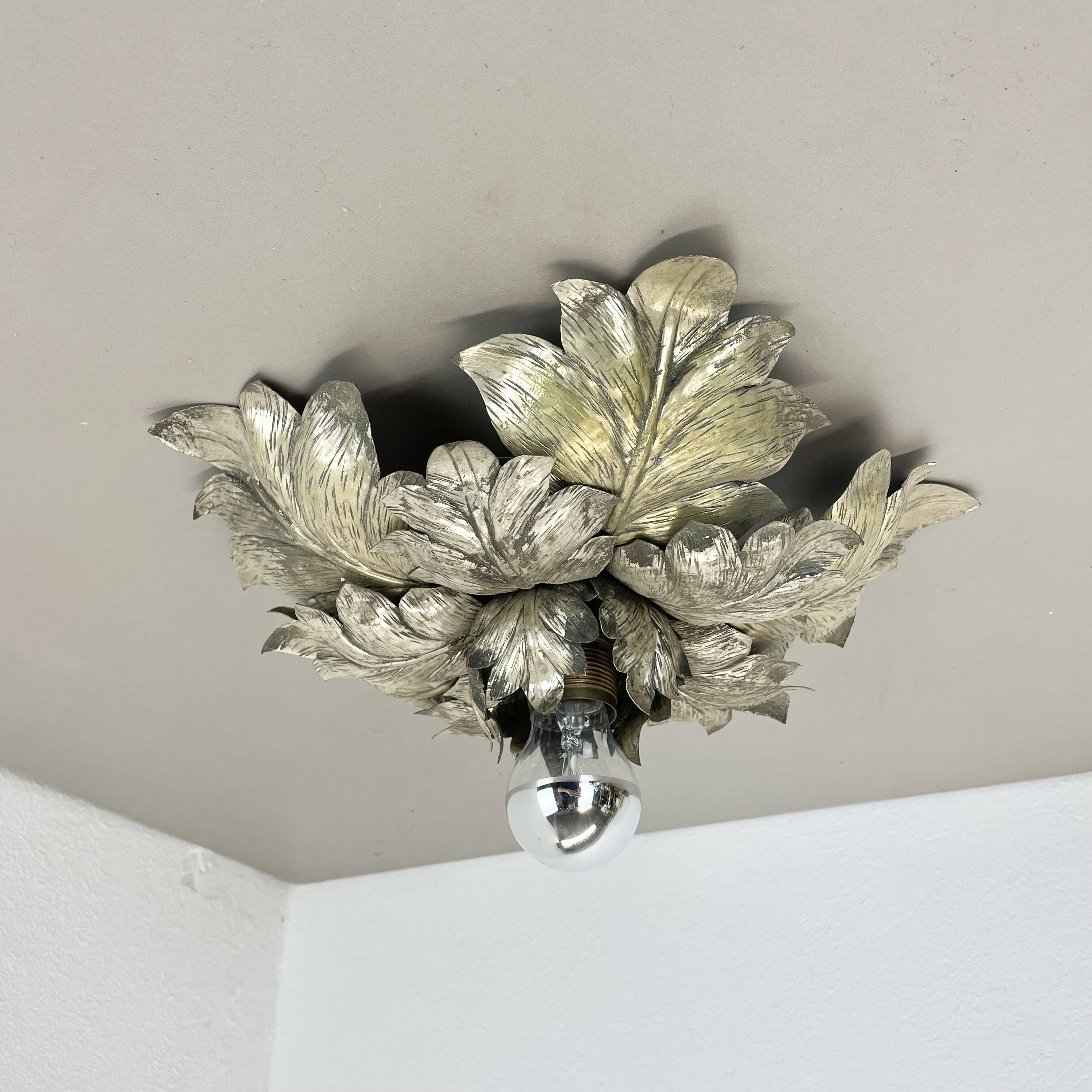 rare 36cm silver tone Metal Florentiner Leaf Theatre Ceiling Light, Italy