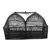 Cage double à oiseaux fer noir ancienne décoration campagne dômes ethnique