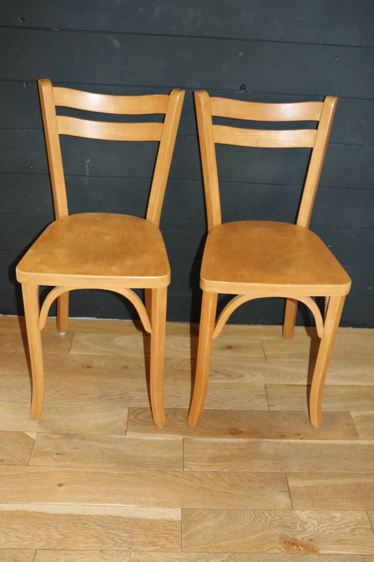 2 Baumann No. 19 chairs in light beech