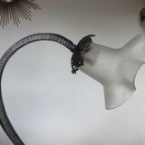 Art deco lamp in hammered wrought iron and tulip in glass, 30s 40s