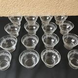 Lot of 16 glass cups vintage 60 glass pressed engraved