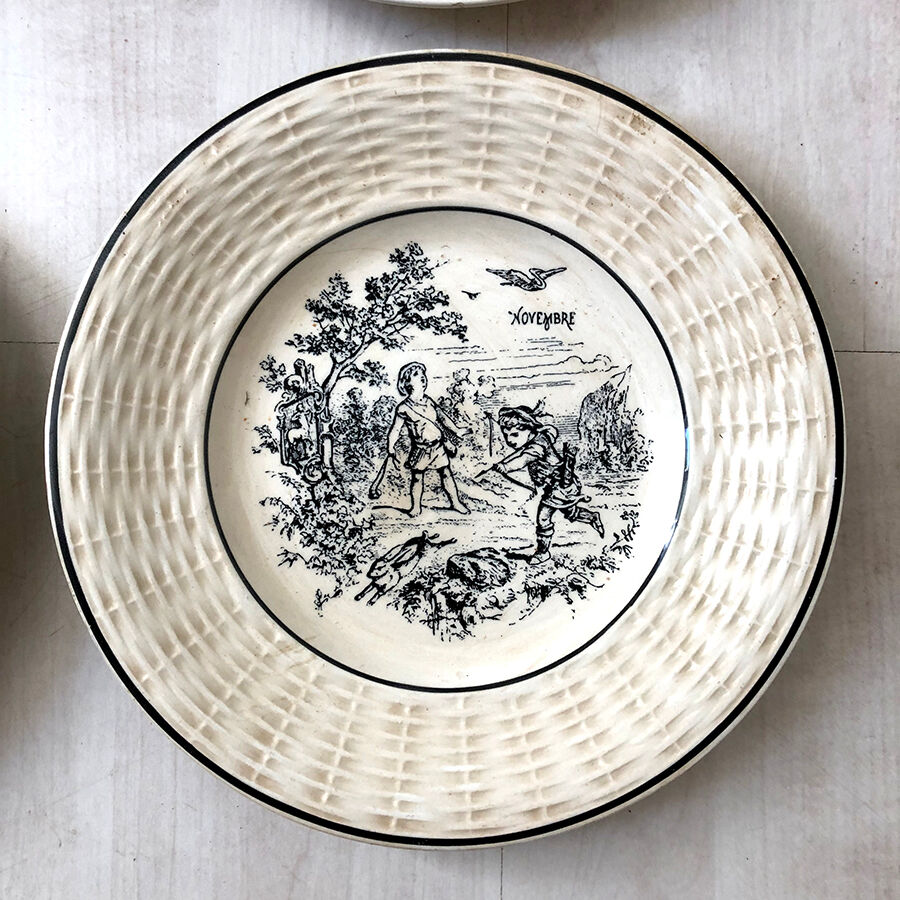 Set of 12 "Les Mois" dessert plates by Digoin Sarreguemines