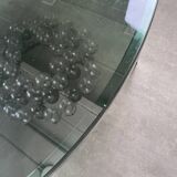 70s design round coffee table, metal and smoked glass